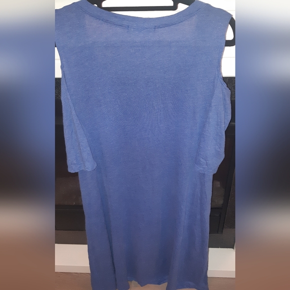 Vintage "Chalet" Blue Cold Shoulder 2 PC Short Sleeve Women's Top/Dress & Pant - Picture 5 of 8